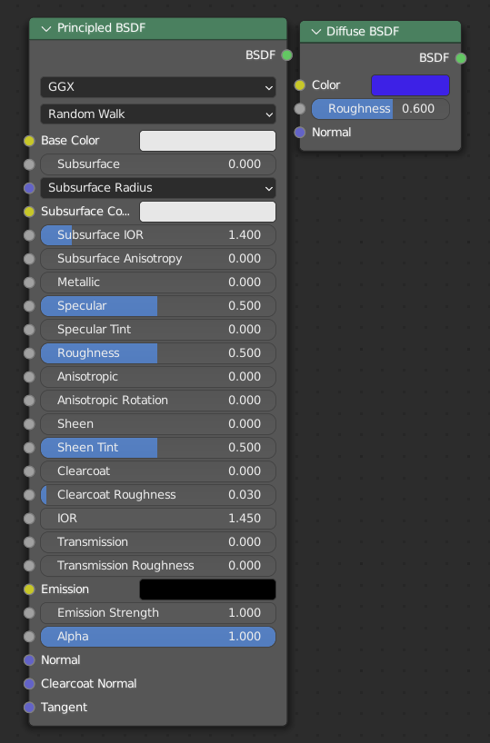Diffuse BSDF And Principled BSDF